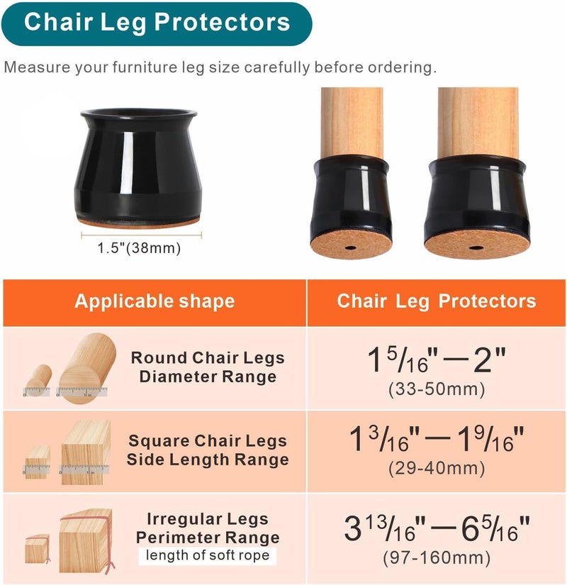 ANSIBLE 24 pcs Black Chair Leg Floor Protectors  Furniture Felt Pads Silicone Covers caps for Chairs Chair Leg Protectors for Hardwood Floors (Large fit:1.3''-2'')   24 Count   0.00 13.99    seasonking 887 96-100%   13.99 13.99 0.00 New 0.00    0.00 0.00 0.00  4.18 0.03 0.00 4.15 Large Standard Size 0.00 1 887 887 0 96-100% 96-100%    13.99 13.99 0.00 0.00 0.00 0.00 19.99 USD 887 887 0 96-100% 96-100%    13.99 13.99 0.00 0.00 0.00 0.00 [{""""Price"""": {""""Shipping"""": {""""Amount"""": """"0.00"""" - Image 3